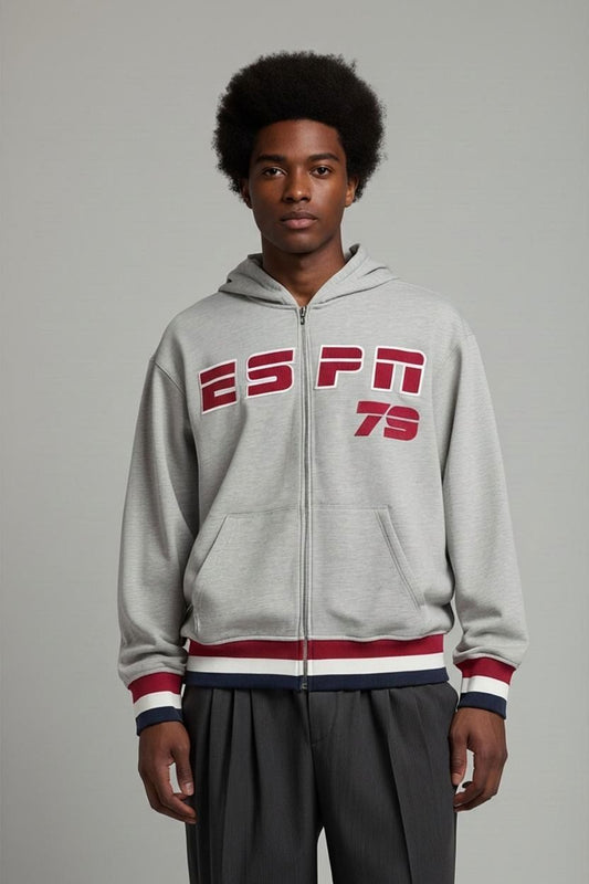ESPN Grey Sweatshirt with Tricolor Trim - Size L