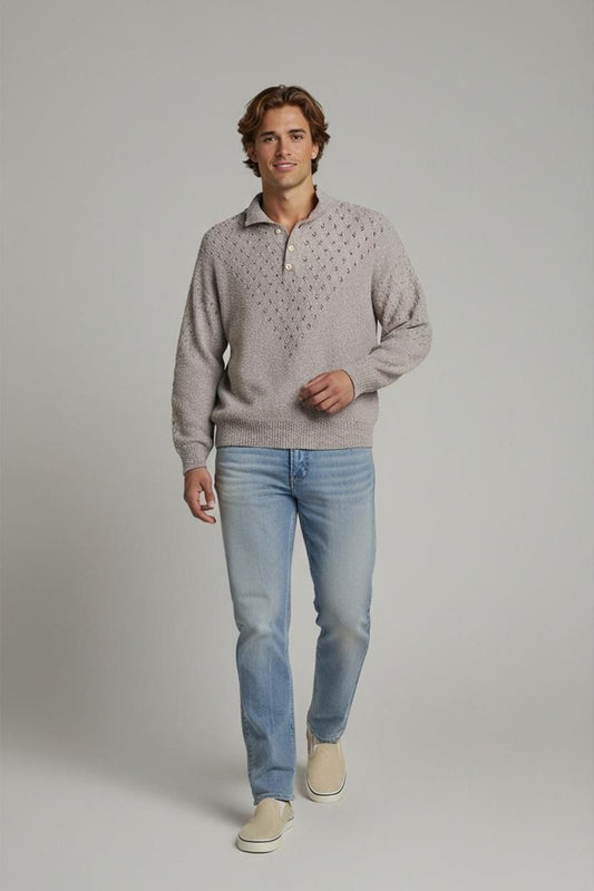 Beige Knit Sweater with Collar - Size NL 44/46