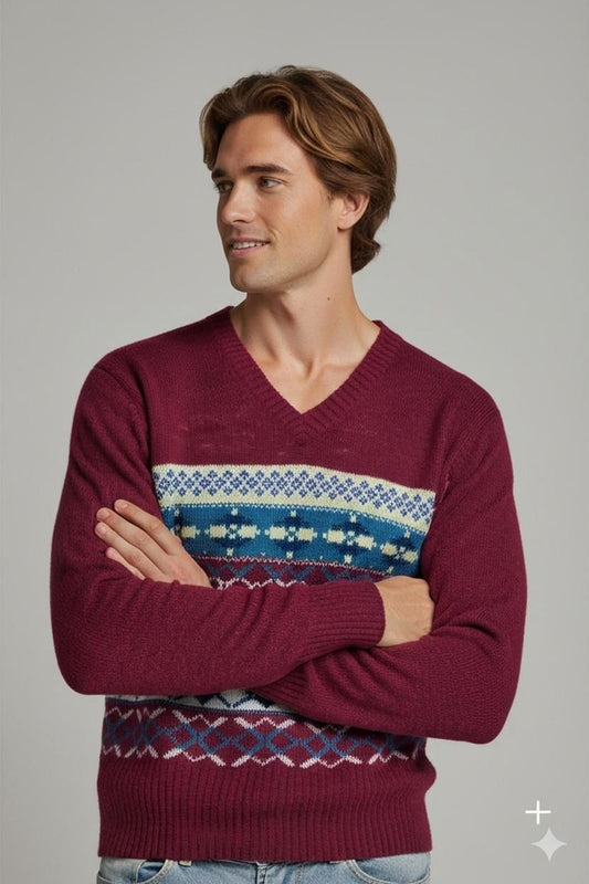 Boutique Fairisle Pattern Burgundy Sweater - Size M