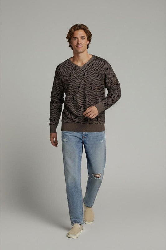 Vintage Maglificio D'oro Grey Patterned Wool Sweater