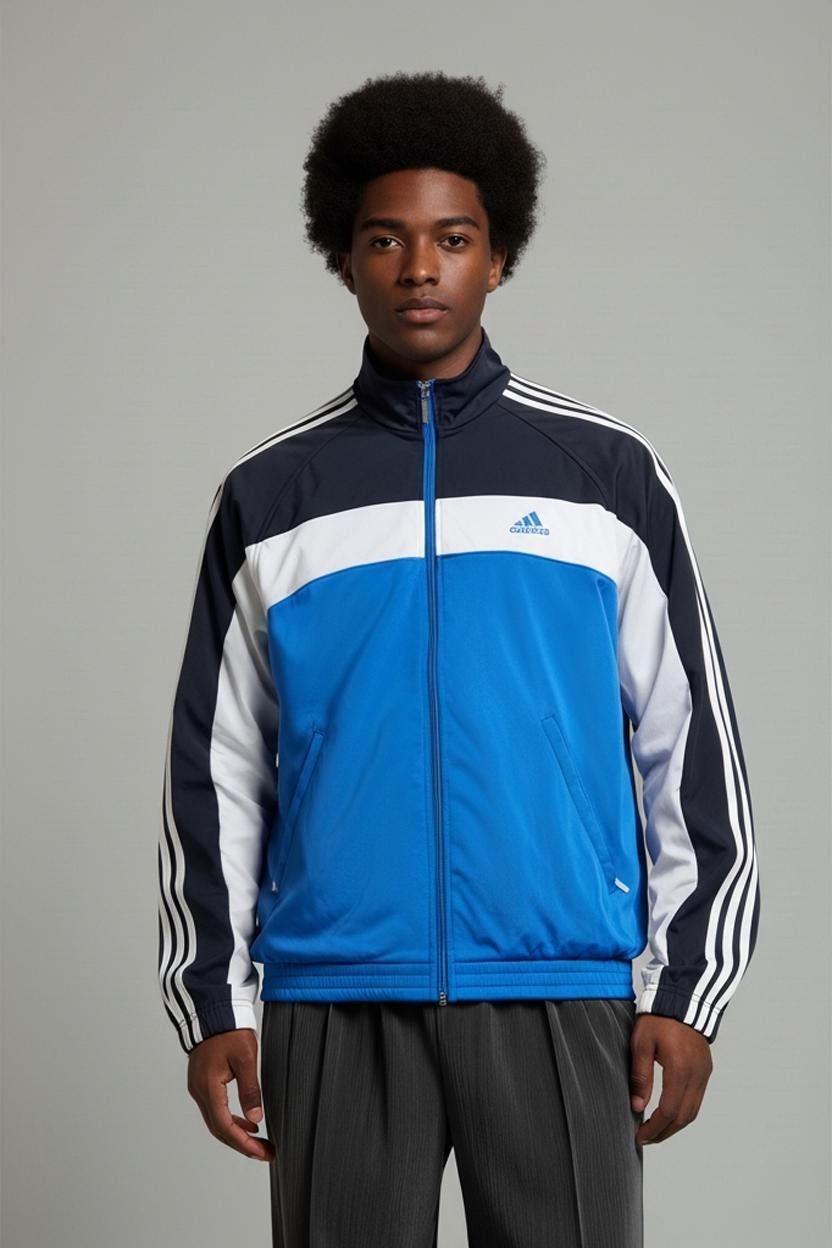 Adidas Blue Windbreaker Jacket with Classic Stripes - Size XL