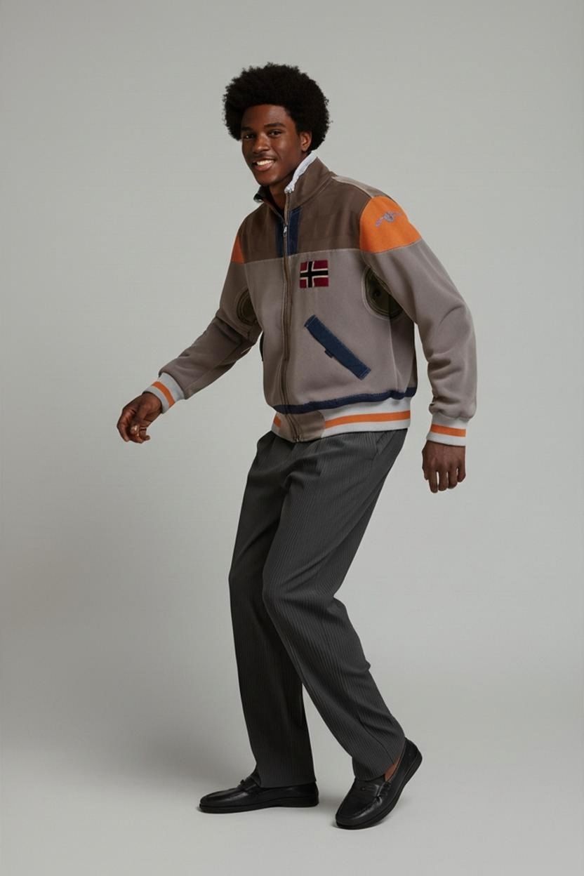 Napapijri Men's Zip-Up Jacket - Grey & Orange - Size M