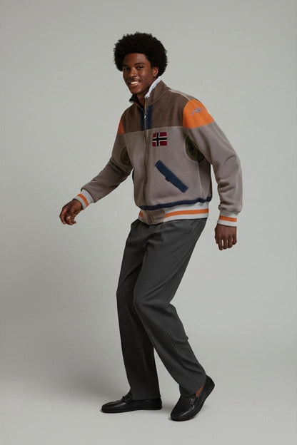 Napapijri Men's Zip-Up Jacket - Grey & Orange - Size M