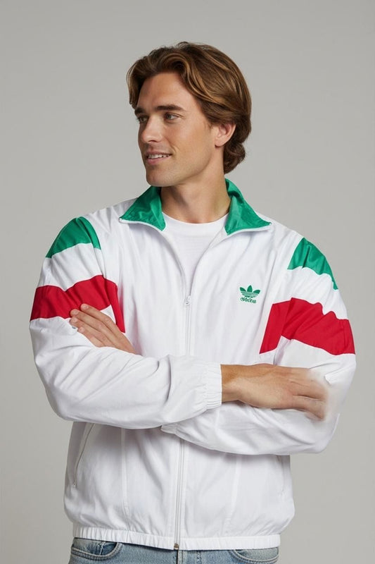 Vintage Adidas Windbreaker Jacket - White with Italian Flag Colors