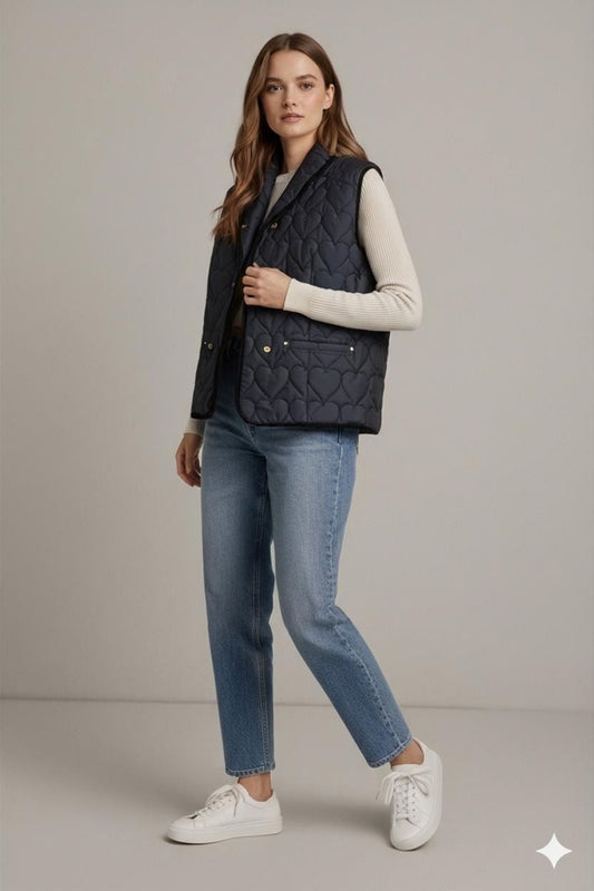 MCM Sports Legere Navy Quilted Heart Pattern Vest - Size 42