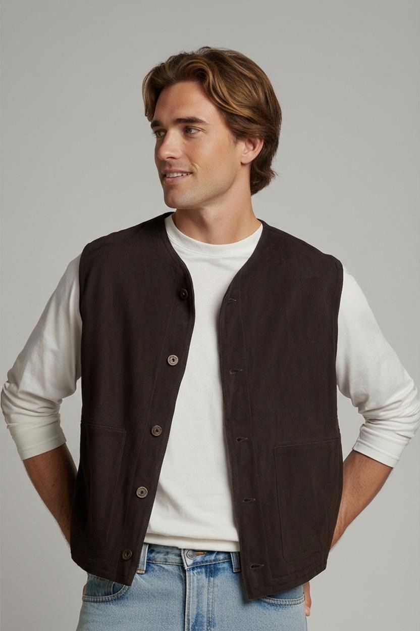 Vintage Suede Leather Vest with Soccer Player Design