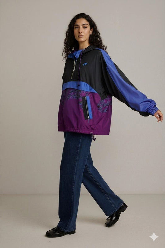 Vintage Nike Windbreaker Jacket - Black/Purple/Blue - Size XXL
