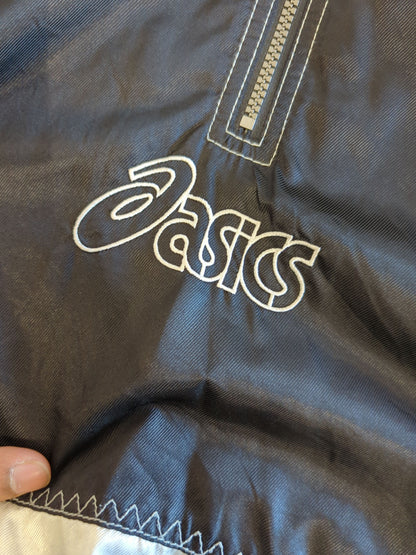 Vintage Asics Black and White Windbreaker Jacket with Half-Zip