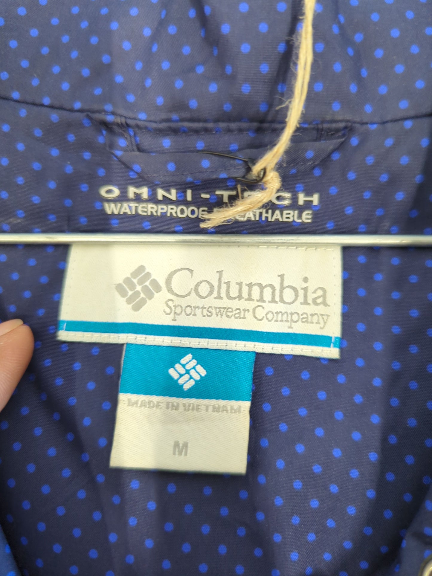 Columbia Omni-Tech Waterproof Navy Blue Polka Dot Jacket - Size M