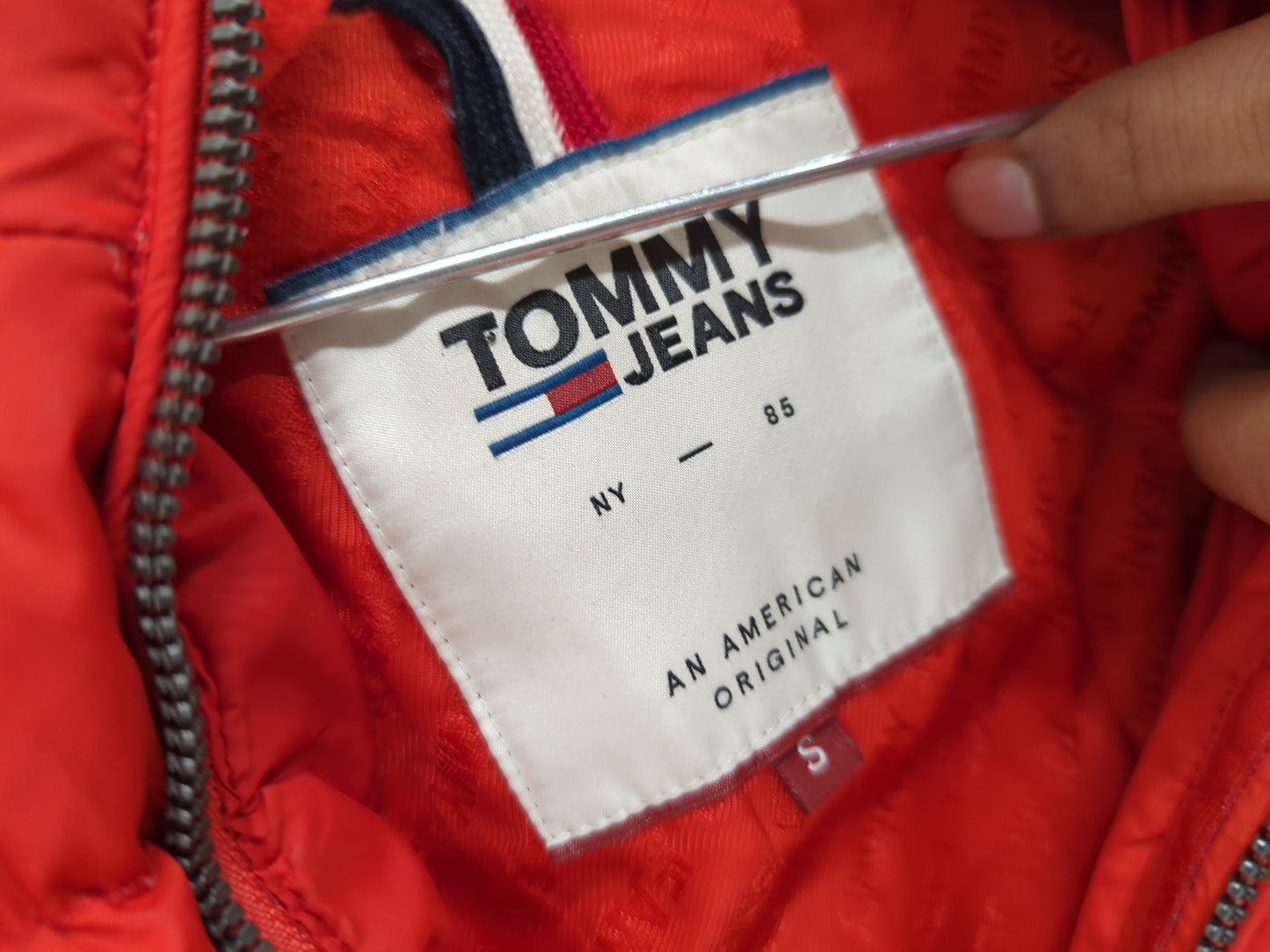 Tommy Jeans Red Puffer Jacket with Fur Hood - Size S