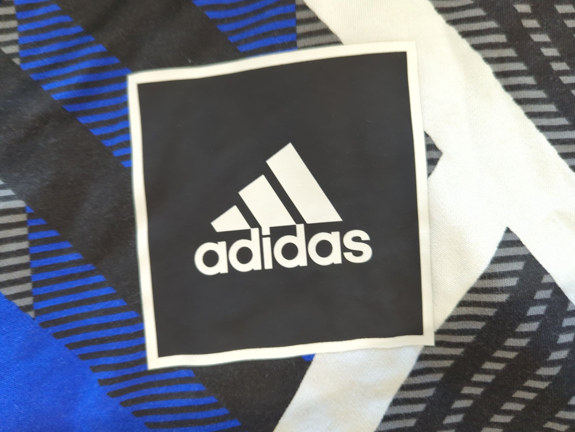 Adidas Chevron Pattern Hoodie - Blue/Black/White - Size M
