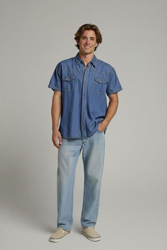Arizona Denim Short Sleeve Button-Down Shirt - Size GB