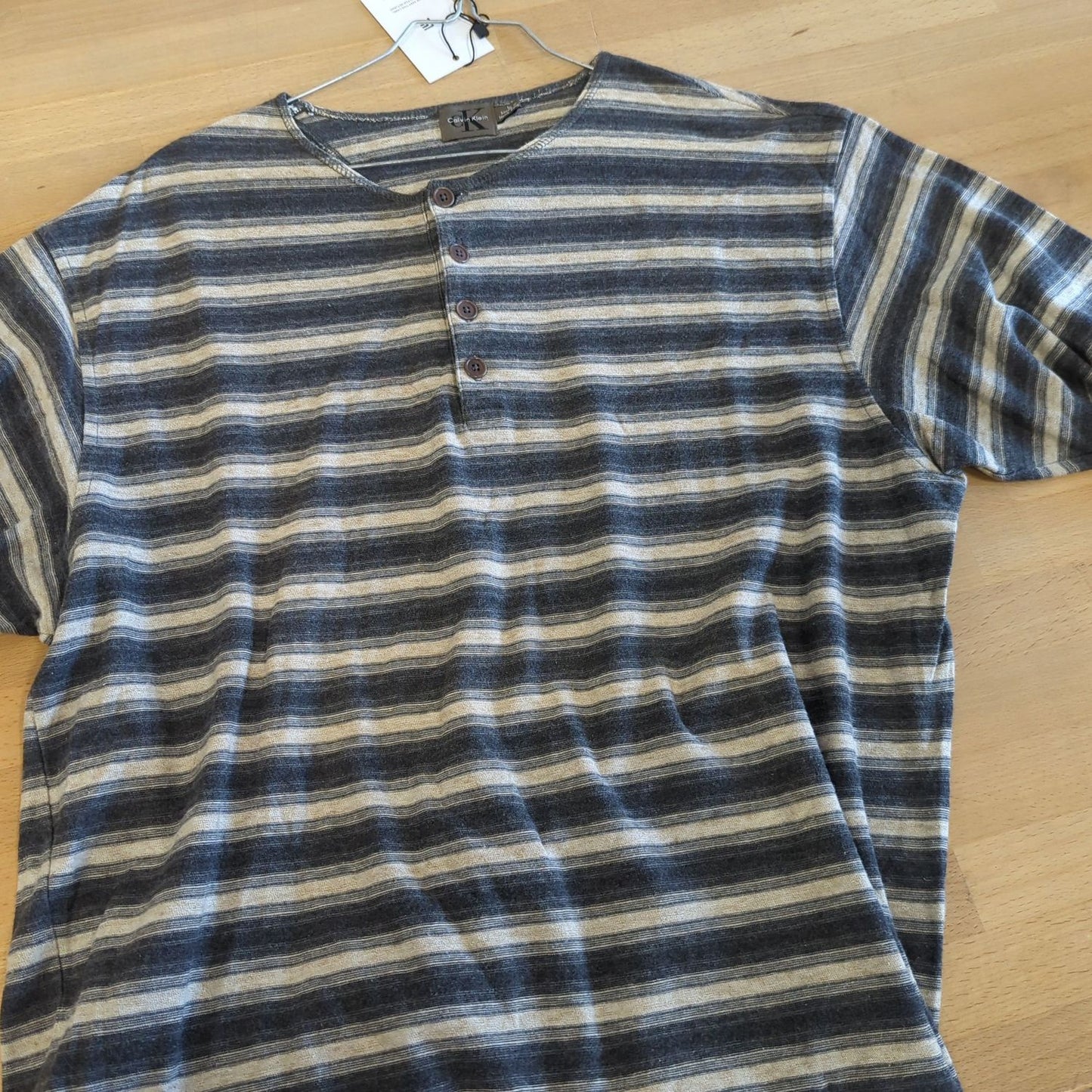 Calvin Klein Striped Button-Down Henley Shirt - CK Casual Top