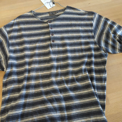 Calvin Klein Striped Button-Down Henley Shirt - CK Casual Top