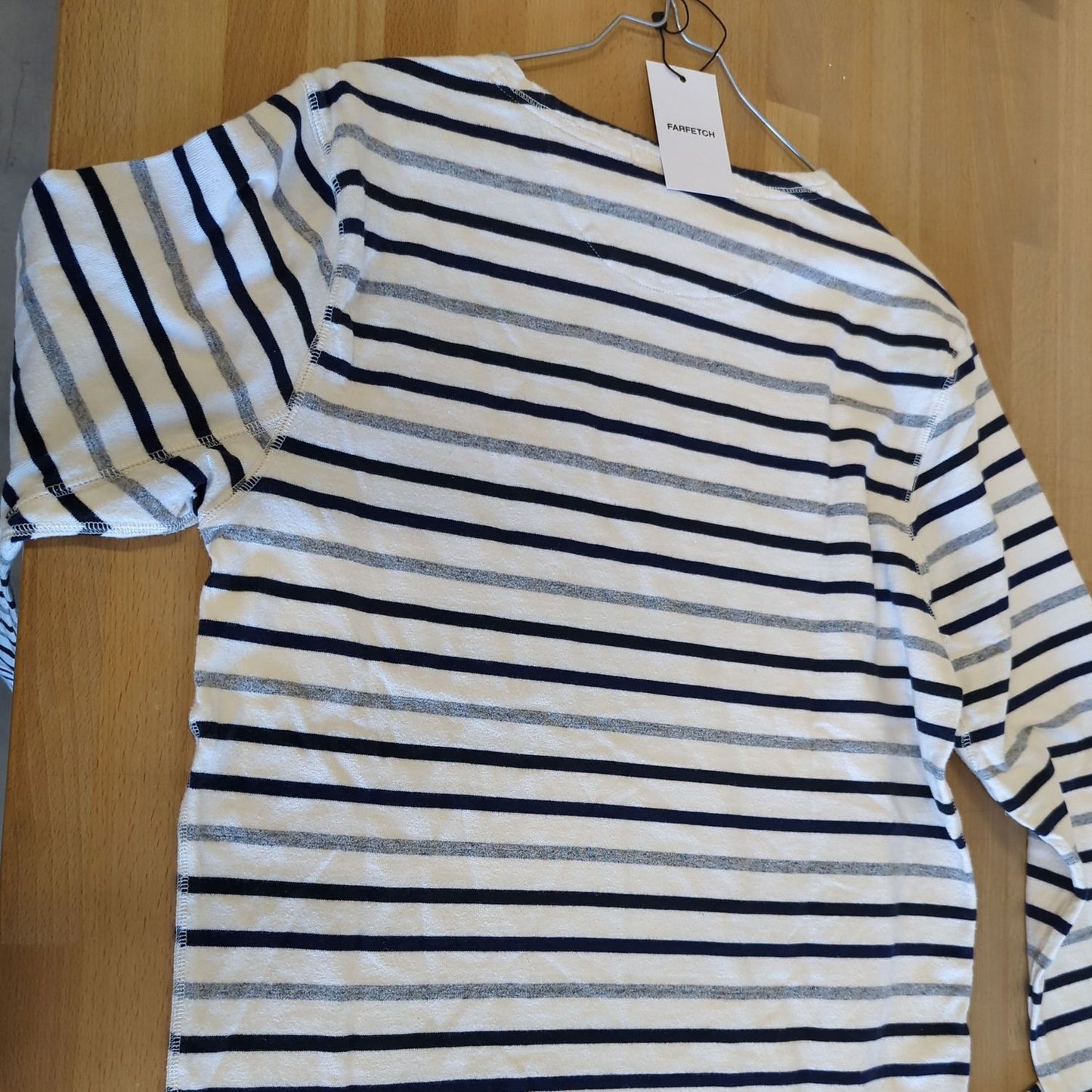 Striped T-shirt with Navy and Grey Lines - Size L