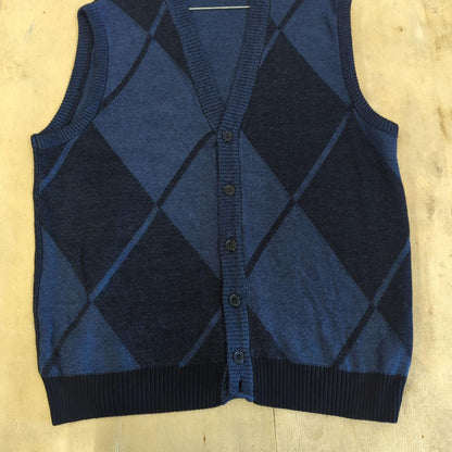 Les Corps Men's Blue Argyle Knit Sweater Vest - Size 56