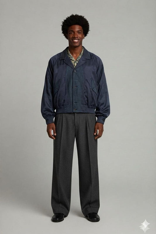 Vintage GIMOS Blue Bomber Jacket with Decorative Lining