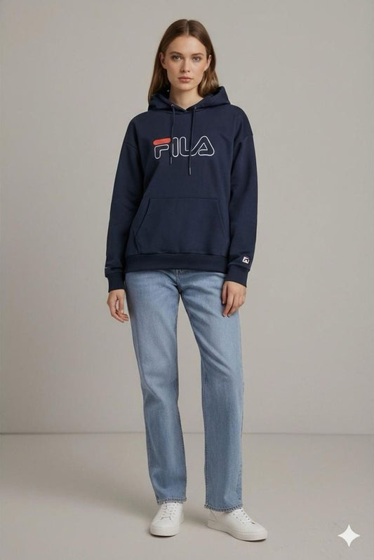 FILA Navy Blue Hoodie with Logo - Size S